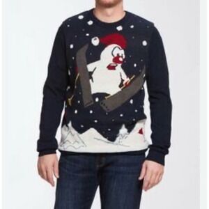 Men's Light-Up Skiing Snowman Christmas Sweater XL Navy Funny Ugly Holiday